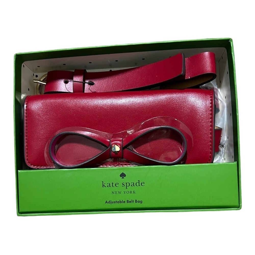 NWT Kate Spade Adjustable Leather Belt Bag with Bow Detail in Box Red - Picture 1 of 6